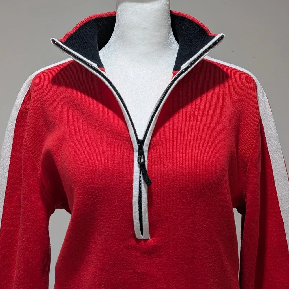 Lauren Active Ralph Lauren Red Colorblock‎ 1/4 Zip Sweater White Trim XL